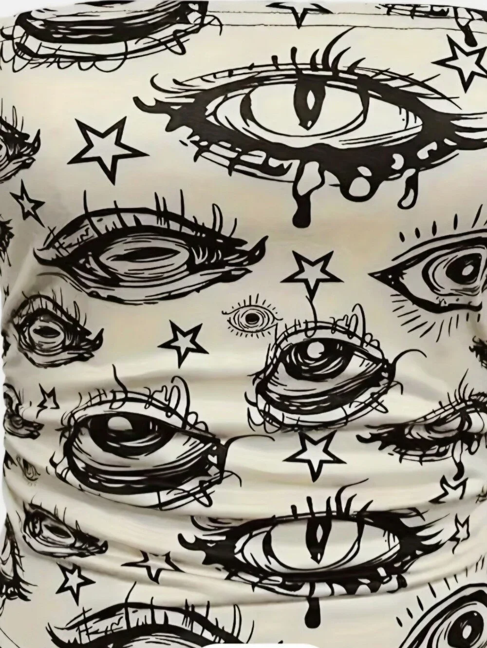 Cream Tube Top with Black Eye & Star Print
